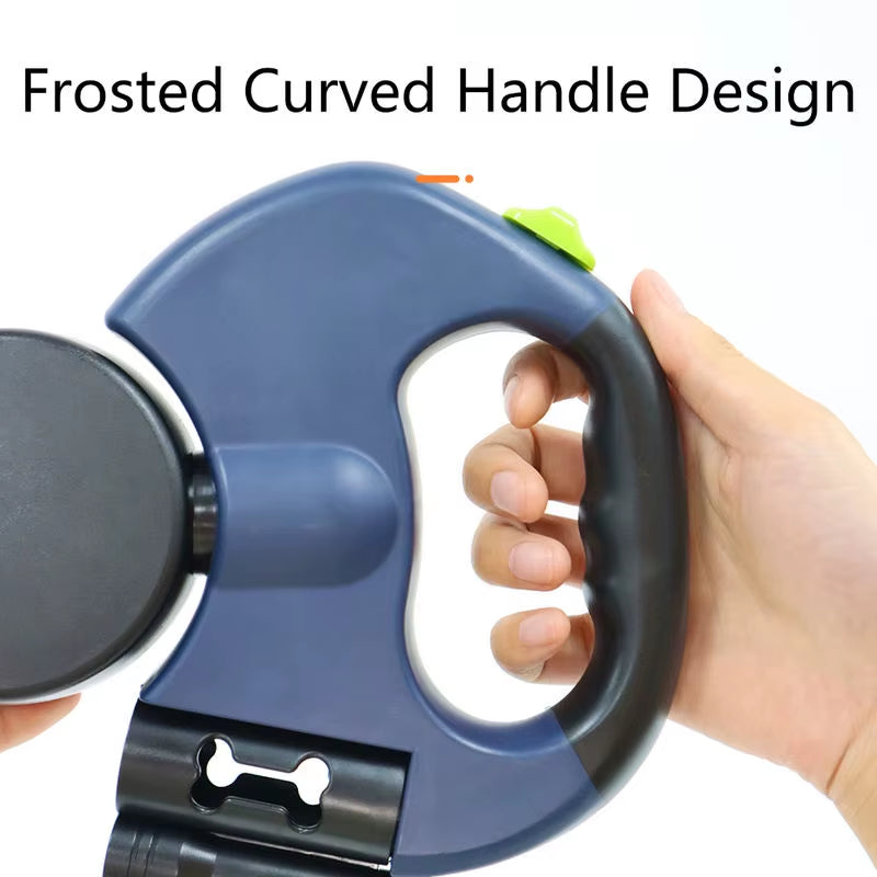 Premium Multi-Functional Dual-Head Retractable Dog Leash Flashlight Reflective 360 Anti-Tangle Solid Adjustable for Two Dogs