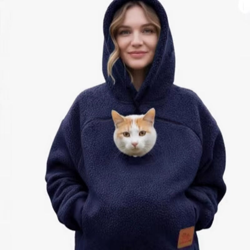 Winter Flannel Cute Animal Pattern Pet Clothes Carrier Hoodie for Small Dogs & Cats Hands-Free Unisex Pouch Sweatshirt
