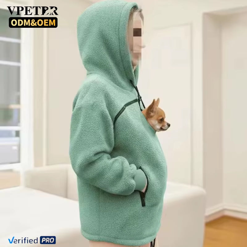 Winter Flannel Cute Animal Pattern Pet Clothes Carrier Hoodie for Small Dogs & Cats Hands-Free Unisex Pouch Sweatshirt