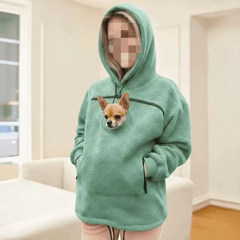 Winter Flannel Cute Animal Pattern Pet Clothes Carrier Hoodie for Small Dogs & Cats Hands-Free Unisex Pouch Sweatshirt