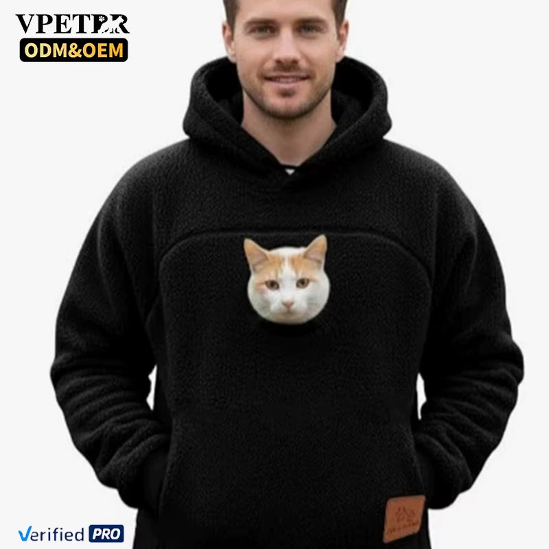 Winter Flannel Cute Animal Pattern Pet Clothes Carrier Hoodie for Small Dogs & Cats Hands-Free Unisex Pouch Sweatshirt
