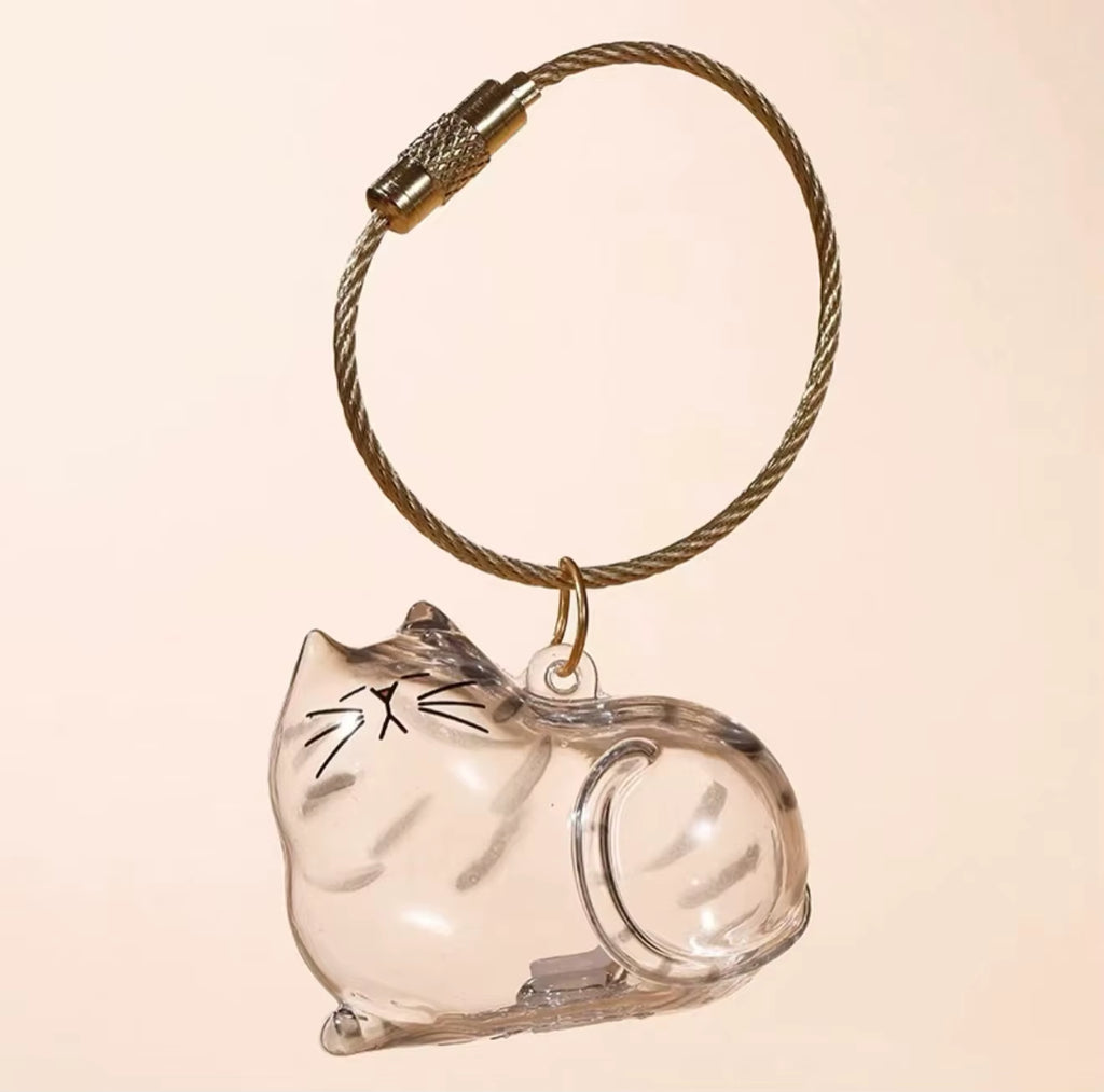 Transparent Cat Hair Storage Keychain Pendant Pet Fur Keepsake Memorial Souvenir for Backpack Bag Car Key Ginger Cat Lover Gift