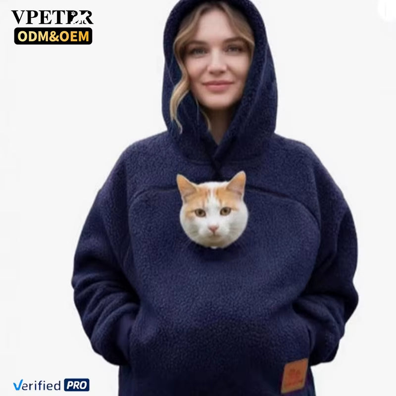 Winter Flannel Cute Animal Pattern Pet Clothes Carrier Hoodie for Small Dogs & Cats Hands-Free Unisex Pouch Sweatshirt
