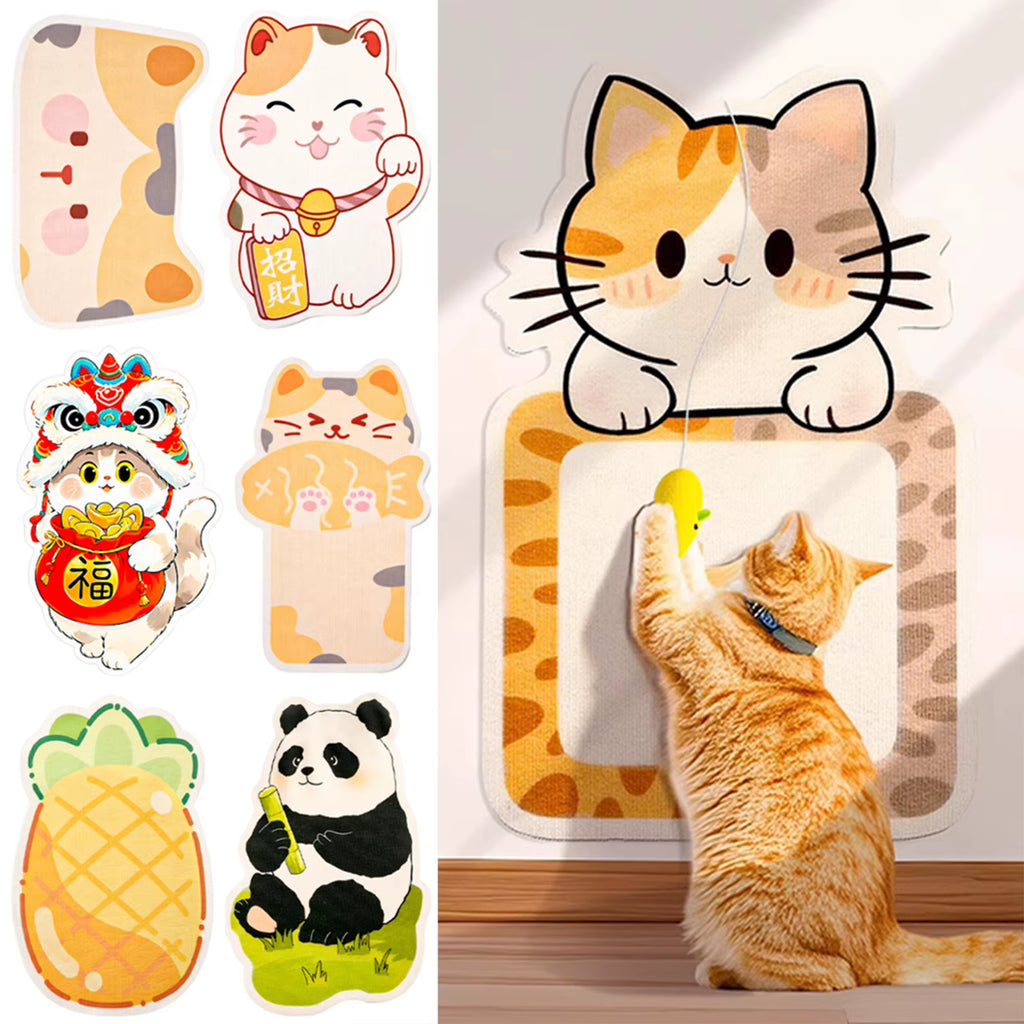 Self-Adhesive Cat Scratcher with Random Hanging Cat Toy Wall Mounted Felt Cat Scratch Mat Cats Scratcher Pad Carpet Cat Supply